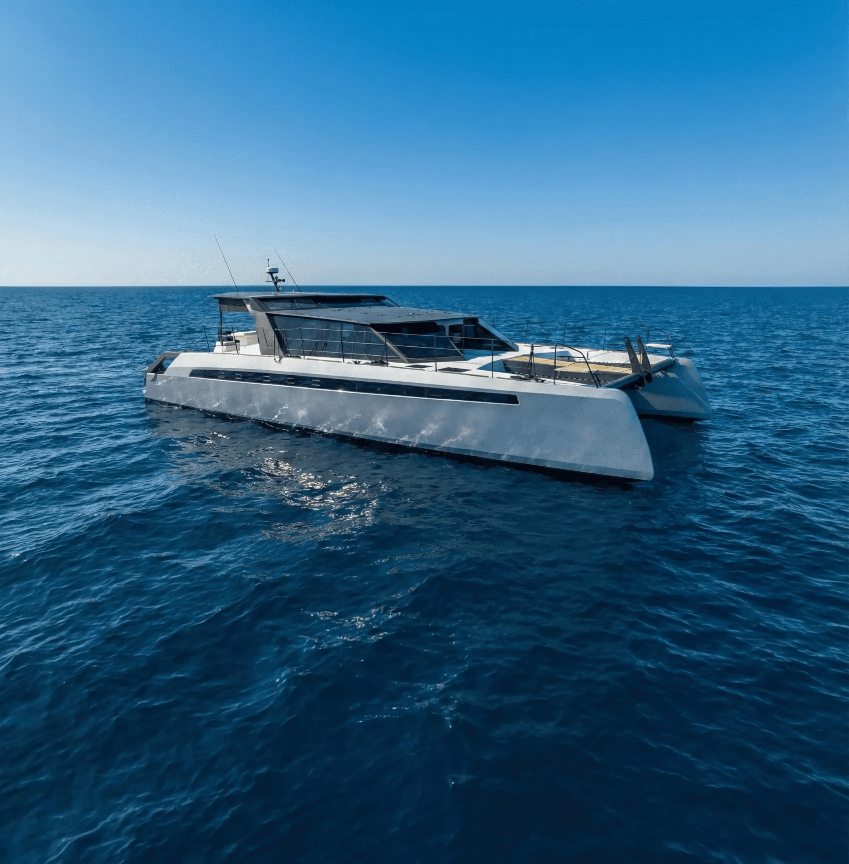 Luxury catamaran on calm blue waters