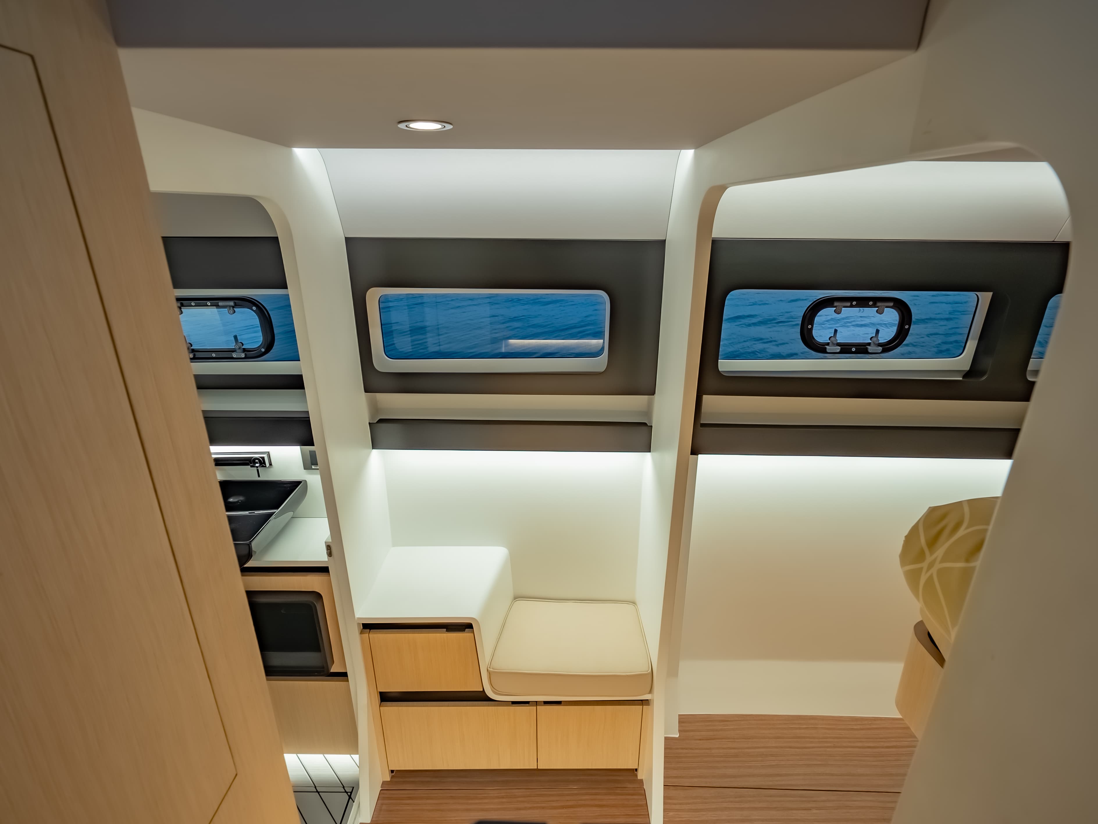 AY60 Hull Interior - Galley and Seating Nook